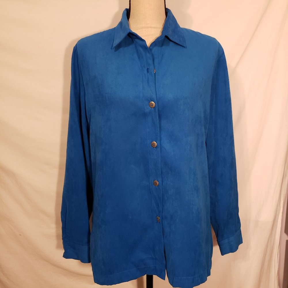 E.L.C.C Women's Long Sleeve Suede Shirt Top Bright Royal Blue 10